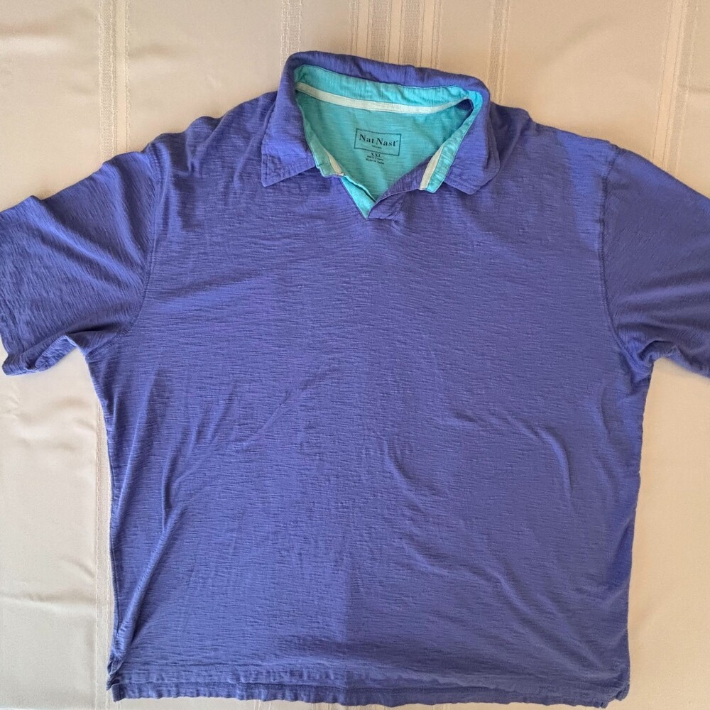 NATNAST Mens 2XL Polo Lgt Purple Short Sleeve 100% Cotton Flawed Read